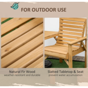 Garden Love Seat Rustic Companion Bench Set 2 Chairs Outdoor Wooden Patio Table - Image 5
