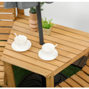 Garden Love Seat Rustic Companion Bench Set 2 Chairs Outdoor Wooden Patio Table - Image 3
