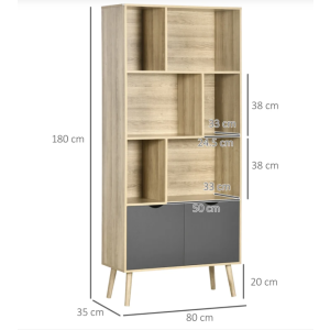 Tall Wooden Bookcase Vintage Retro Storage Shelving Unit Large Display Cabinet - Image 6