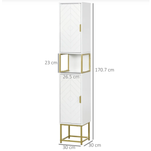 Tall Bathroom Cabinet Modern Gold White Storage Unit Display Cupboard Door Shelf - Image 3