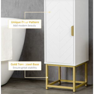 Tall Bathroom Cabinet Modern Gold White Storage Unit Display Cupboard Door Shelf - Image 5