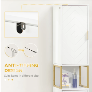Tall Bathroom Cabinet Modern Gold White Storage Unit Display Cupboard Door Shelf - Image 6