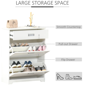 White Shoe Cabinet Storage Cupboard Drawer Organiser Unit Modern Hallway Furniture - Image 3