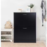 Black Shoe Cabinet Modern Hallway Furniture Storage Cupboard Organiser Unit
