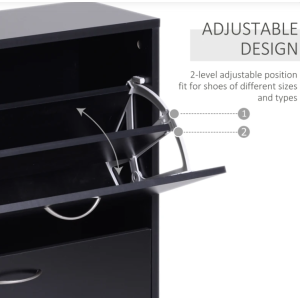 Black Shoe Cabinet Modern Hallway Furniture Storage Cupboard Organiser Unit - Image 3