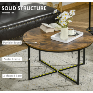 Industrial Coffee Table Round Retro Vintage Style Rustic Metal Side Furniture - Image 3