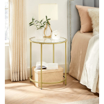 Round Industrial Side Table Vintage Modern Style Metal Glass Coffee End Stand