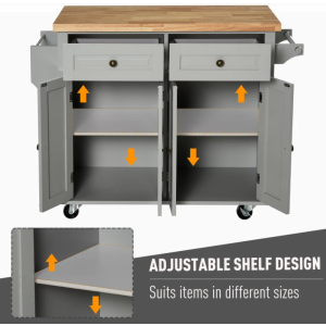 Kitchen Island Unit Butchers Block Trolley Breakfast Bar Table Storage Cabinet - Image 4