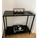 Glass Console Table Modern Black Shelf Unit Side Metal Cabinet Hall Sideboard