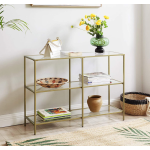 Glass Console Table Modern Gold Shelving Unit Side Metal Hallway Display Cabinet