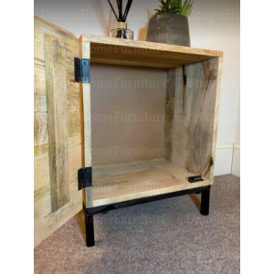 Industrial Bedside Table Rustic Solid Wood Nightstand Vintage Storage Cabinet - Image 4