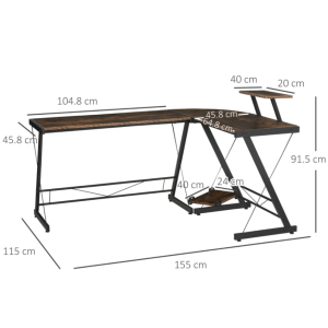 Industrial Computer Desk L-Shape Corner Workstation Rustic Metal Monitor Stand - Image 4