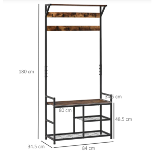 Industrial Coat Rack Vintage Hallway Shoe Storage Bench Rustic Metal Shelf Hooks - Image 6