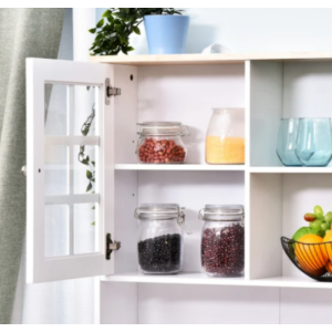 Kitchen Dresser Cabinet Tall White Pantry Unit Glass Display Storage Cupboard - Image 3