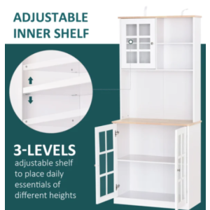 Kitchen Dresser Cabinet Tall White Pantry Unit Glass Display Storage Cupboard - Image 4