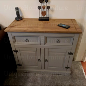 Rustic Side Cabinet Storage Cupboard Unit Small Office Furniture Wood Doors Draw - Image 4