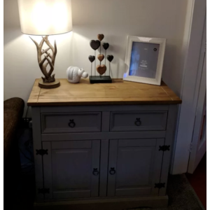 Rustic Side Cabinet Storage Cupboard Unit Small Office Furniture Wood Doors Draw - Image 3