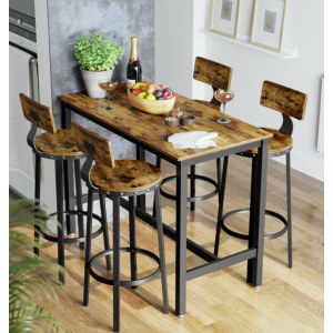Industrial Bar Stools Vintage Tall Chair Rustic Metal Breakfast Dining Seat Set 2 - Image 4