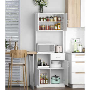 Kitchen Dresser Cabinet White Sideboard Furniture Tall Storage Pantry Shelf Unit - Image 3
