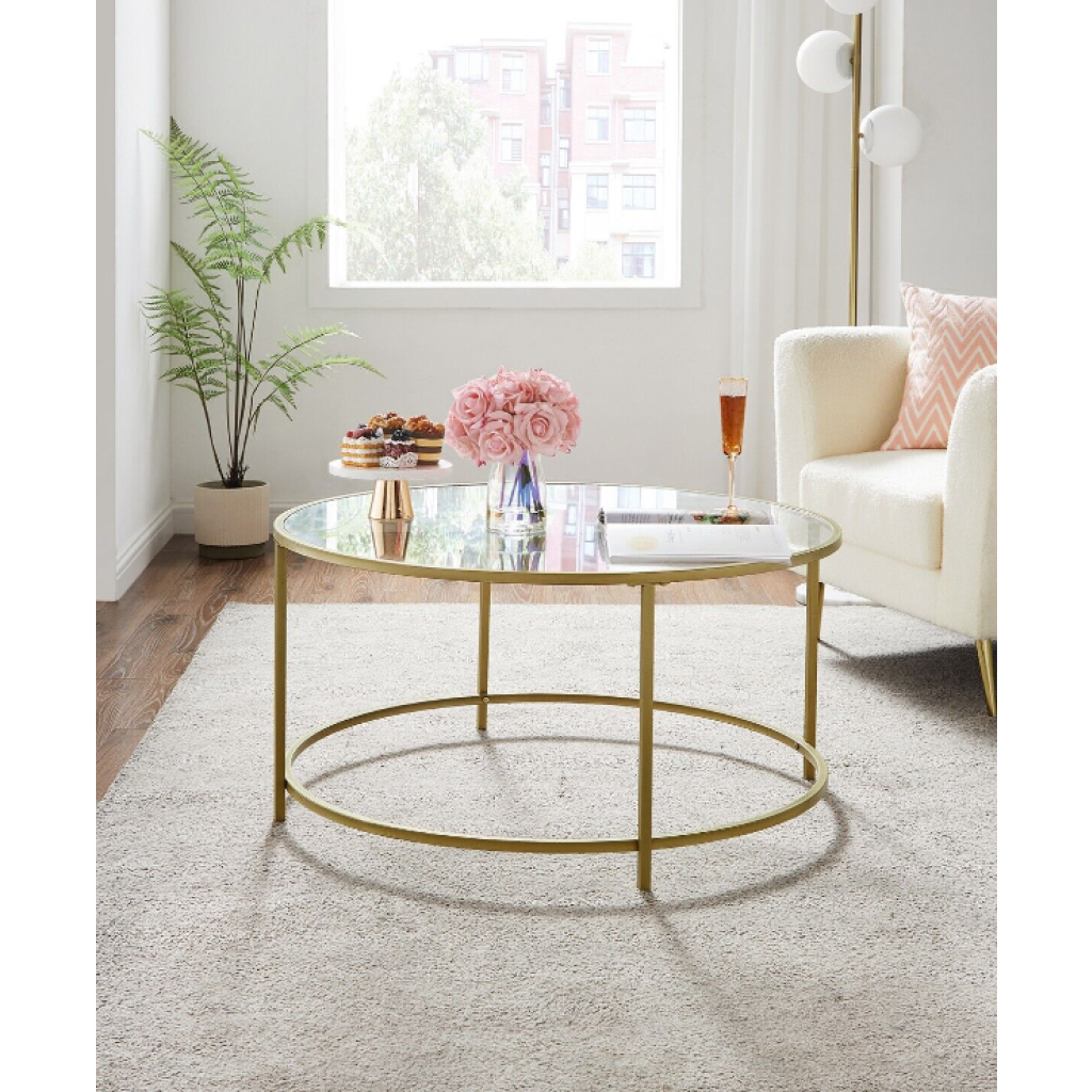 Glass Coffee Table Living Room Furniture Vintage Gold Lounge Modern ...