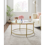 Glass Coffee Table Living Room Furniture Vintage Gold Lounge Modern Round Metal