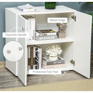 Small Wooden Cupboard Modern Storage Shelf Unit 2 Door Sideboard White Side Cabinet - Image 3