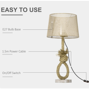 Rustic Rope Lamp Vintage Industrial Table Light Farmhouse Nautical Lampshade - Image 3