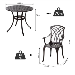 Vintage Dining Set Cast Aluminium Furniture Outdoor Garden Patio 4 Chairs Table - Image 3