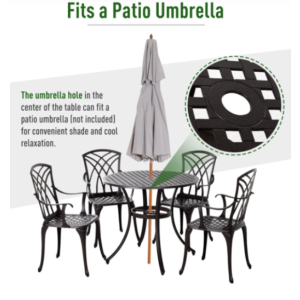 Vintage Dining Set Cast Aluminium Furniture Outdoor Garden Patio 4 Chairs Table - Image 4