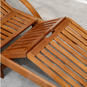Wooden Sun Lounger Solid Wood Folding Recliner Wheels Chair Garden Patio Day Bed - Image 3