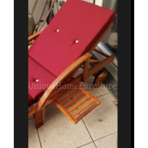 Wooden Sun Lounger Solid Wood Folding Recliner Wheels Chair Garden Patio Day Bed - Image 4