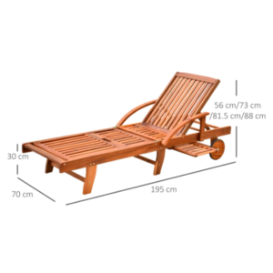 Wooden Sun Lounger Solid Wood Folding Recliner Wheels Chair Garden Patio Day Bed - Image 5