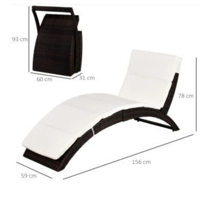 Rattan Sun Lounger Folding Cushion Chair Garden Patio Brown Wicker Day Bed Furniture - Image 6