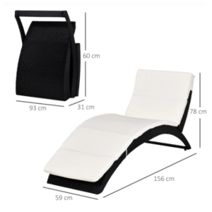 Rattan Sun Lounger Folding Cushion Chair Garden Patio Black Wicker Day Bed Furniture - Image 7
