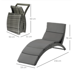 Rattan Sun Lounger Folding Cushion Chair Garden Patio Grey Wicker Day Bed Furniture - Image 6