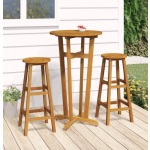 Wooden Garden Bar Set Outdoor Patio Furniture Tall Table Pub Chair 2 High Stools