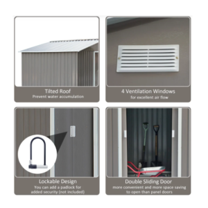 Metal Storage Shed Large Walk In Tool Bike Outdoor Garden Summer House Roof Door - Image 7