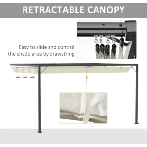 Large Metal Pergola Wall Retractable Canopy Lean To Gazebo Patio Marquee Shade - Image 3