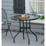 Garden Dining Table Round Glass Bistro Furniture Outdoor Metal Patio Parasol Hole