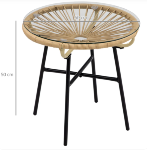 Rattan Coffee Table Small Round Glass Bistro Outdoor Patio Garden End Furniture - Image 6