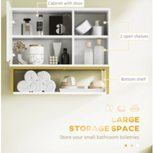 White Bathroom Cabinet Small Wall Shelf Metal Gold Towel Storage Modern Cupboard - Image 3