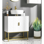 Under Sink Cabinet White Bathroom Cupboard Modern Metal Gold Storage Basin Doors