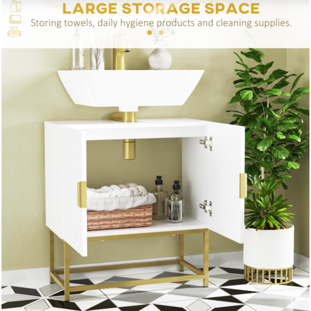 Under Sink Cabinet White Bathroom Cupboard Modern Metal Gold Storage ...