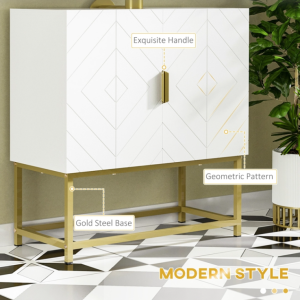 Under Sink Cabinet White Bathroom Cupboard Modern Metal Gold Storage Basin Doors - Image 4