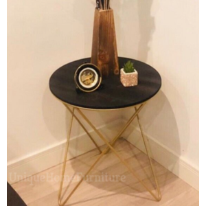 Round Side Table Small Metal Furniture Modern Gold Coffee Accent Plant Stand - Image 2