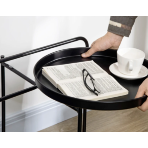 Rattan Side Table Small Round Coffee End Tray Stand Vintage Rustic Metal Shelf - Image 5