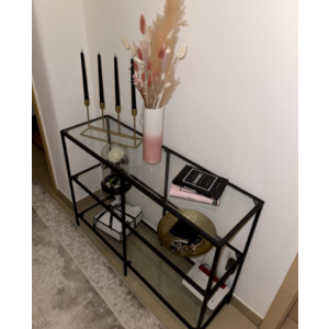 Glass Console Table Side Metal Hall Display Cabinet Modern Black Shelving Unit - Image 3