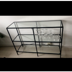Glass Console Table Side Metal Hall Display Cabinet Modern Black Shelving Unit - Image 5