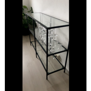 Glass Console Table Side Metal Hall Display Cabinet Modern Black Shelving Unit - Image 6