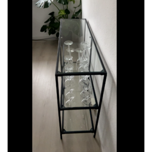 Glass Console Table Side Metal Hall Display Cabinet Modern Black Shelving Unit - Image 7